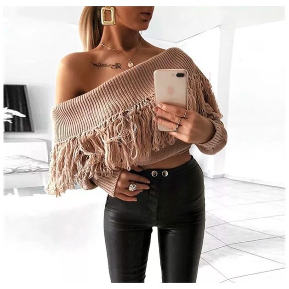 Haus of Layers Sweaters - NEW! Off The Shoulder Fringe Sweater